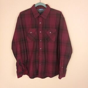 Van‎ Heusen Studio Mens Large Slim Fit Plaid Button Down Shirt Burgundy Black L